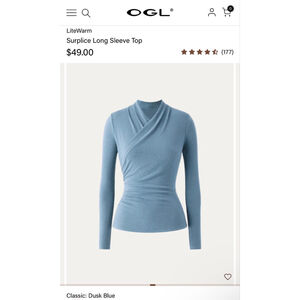 NWT OGL Blue LiteWarm Surplice Long Sleeve Top L